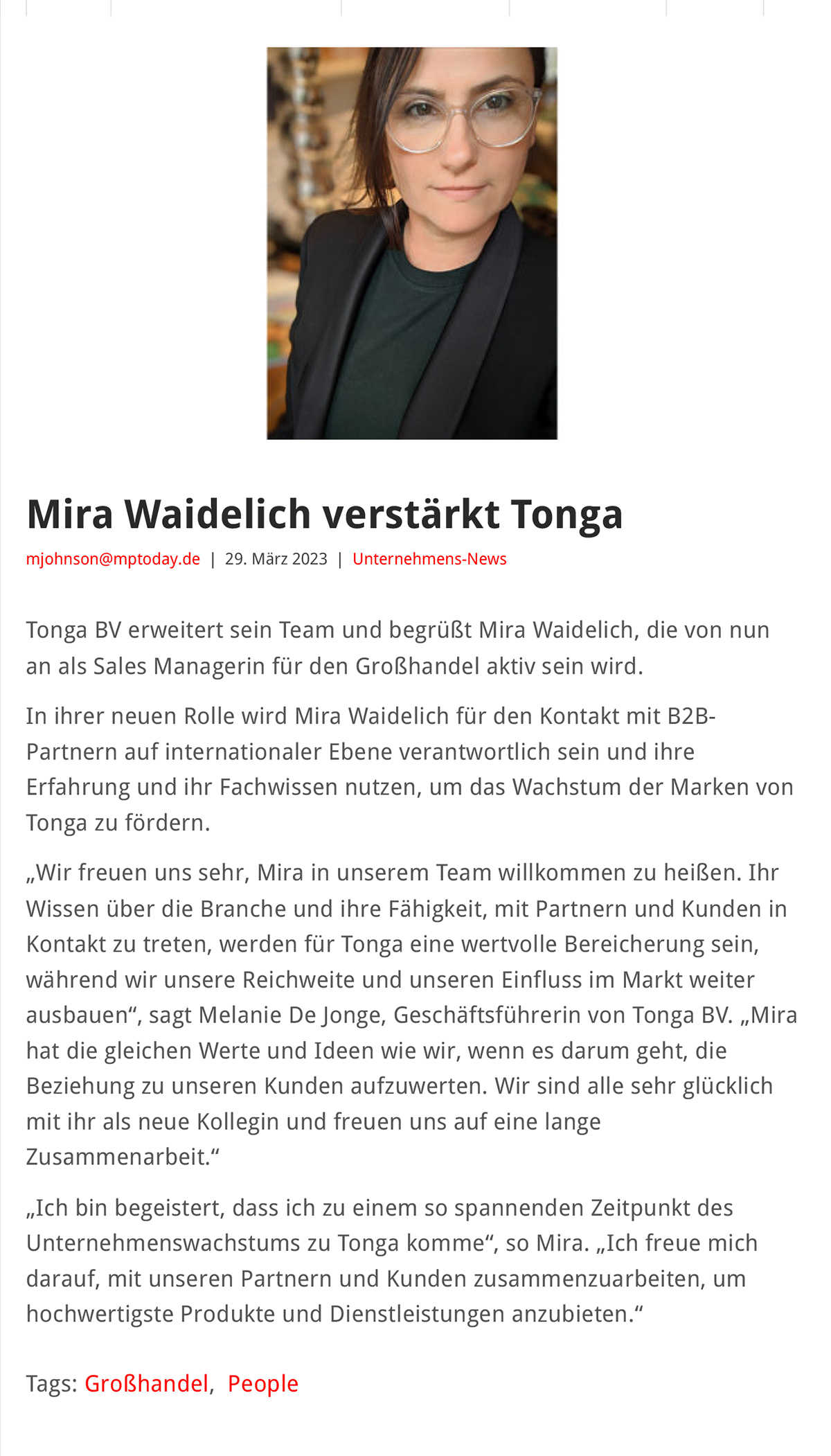 2023-03 eLine Online - Mira Waidelich verstärkt Tonga